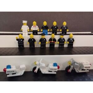 Vintage Lot Of 11 Lego Minifigures Police Boat Various 3 Motorcycles